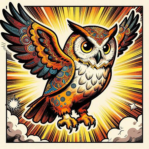 Dynamic Comic-Style Wise Owl Illustration