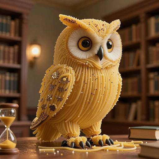 Owl Sculpture Made of Spaghetti Noodles