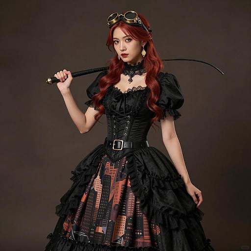 Steampunk Asian Woman in Victorian Elegance