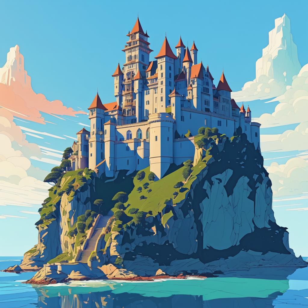 Ancient Castle Cliffside in James Jean Style