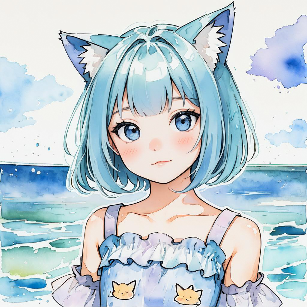 Playful Catgirl in Storybook Style