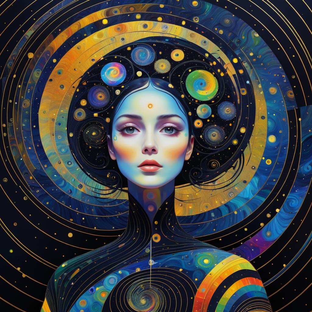 Alien Woman in Cosmic Fibonacci Spiral