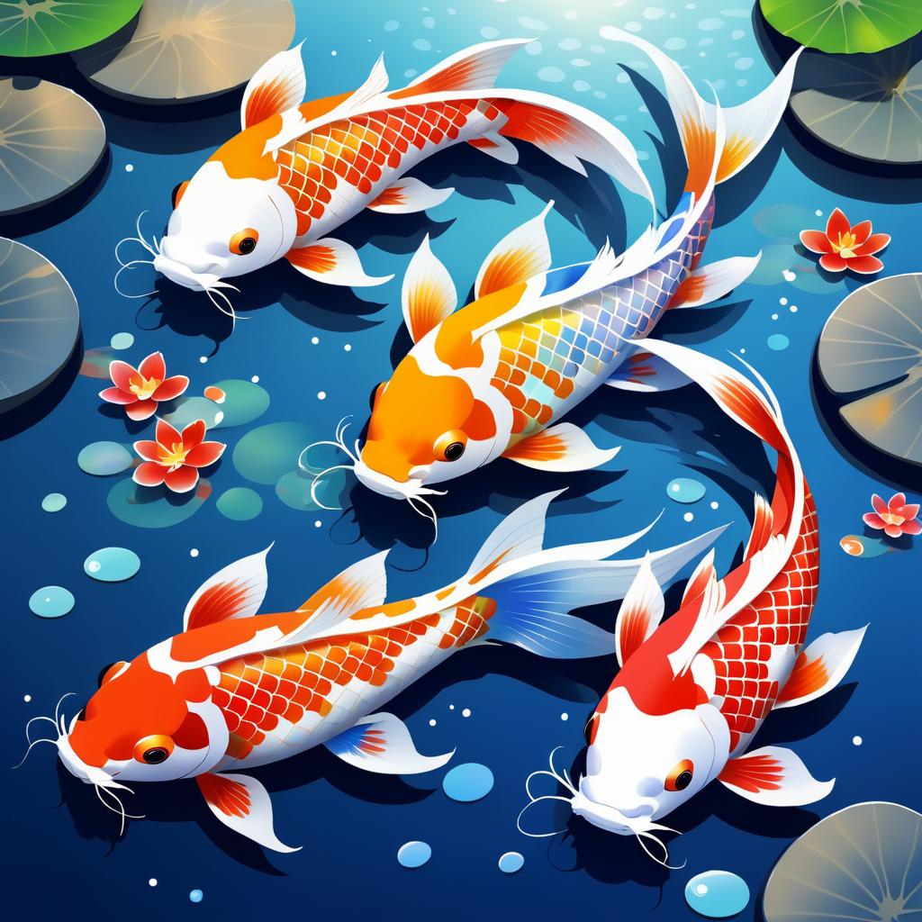 Vibrant Koi Fish in Traditional Rinpa Style