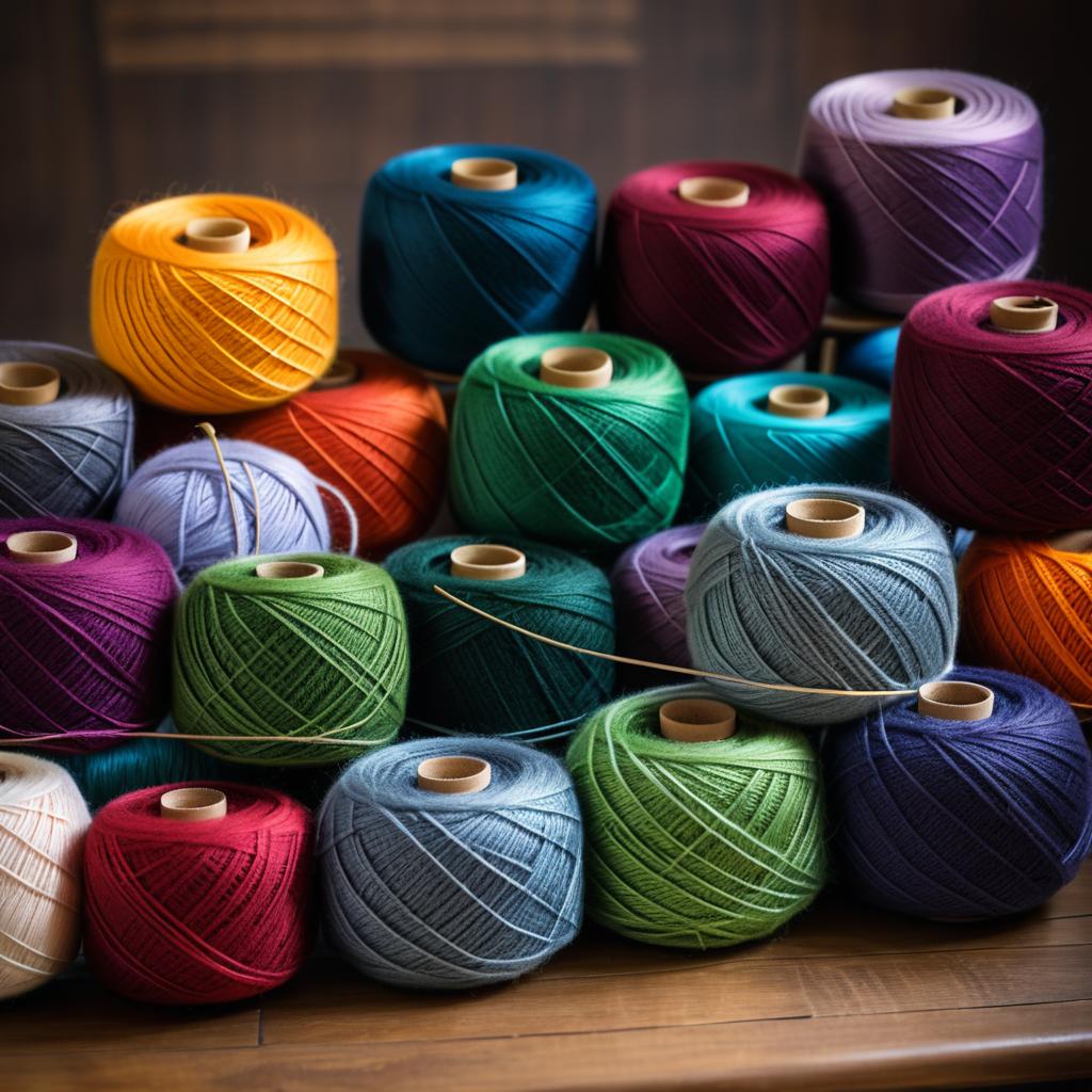 Colorful Yarn Display on Vintage Table