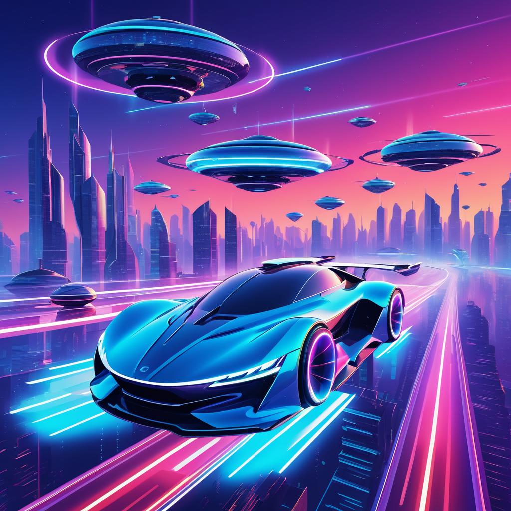 Futuristic Skyline with Flying Cars