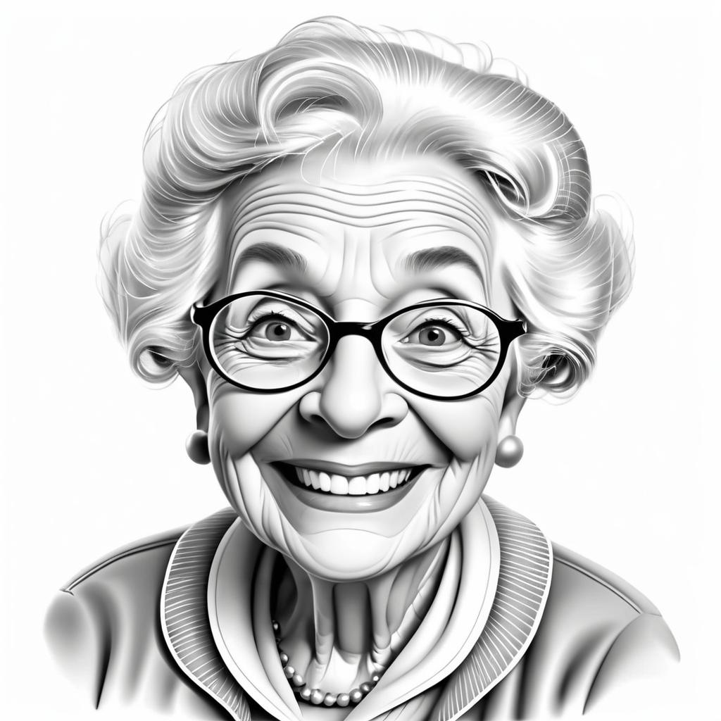 Cheerful Grandmother Caricature Drawing