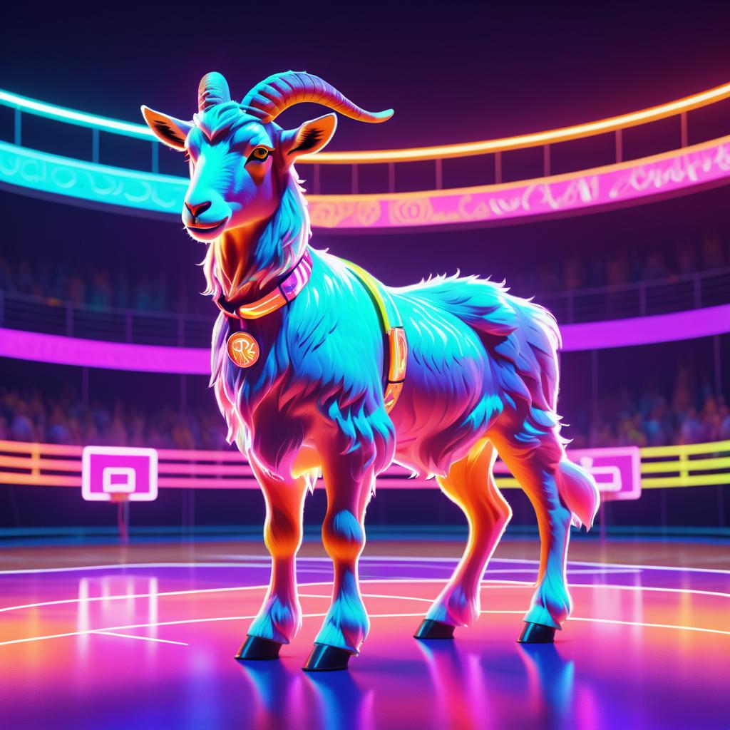 Regal Goat on a Neon Basketball Court