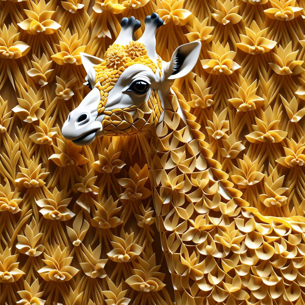 Giraffe Sculpture Crafted from Farfalle Pasta