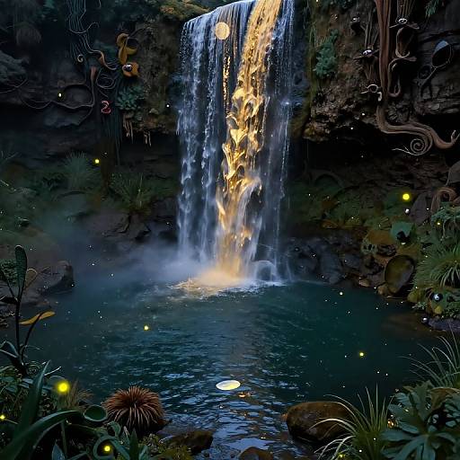 Surreal Golden Waterfall Dreamscape