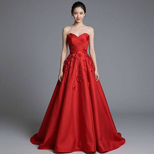 Elegant Woman in Red Evening Gown