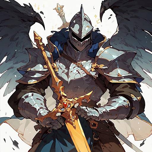 Bulky Dark Knight with Golden Sword