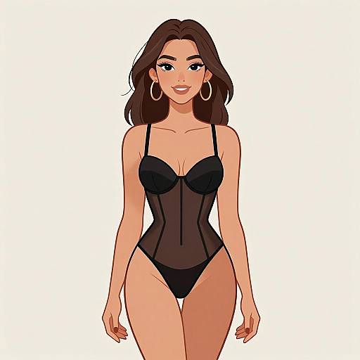 Smiling Woman in Sheer Black Bodysuit