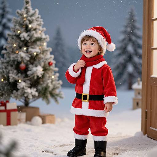 Cheerful Child in Santa Suit