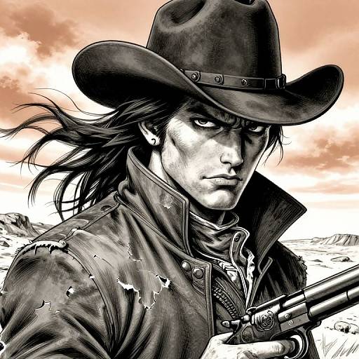 Monochrome Manga Cowboy Closeup