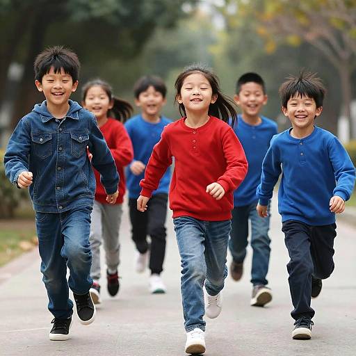 Group of Asian Children Running Outdoors