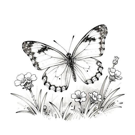 Delicate Butterfly Line Illustration