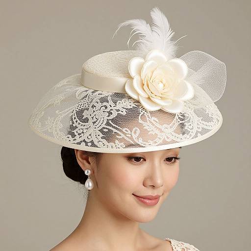 Elegant Bridal Hat with Lace and Feathers