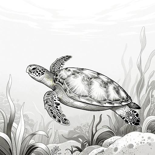 Majestic Sea Turtle Line Art