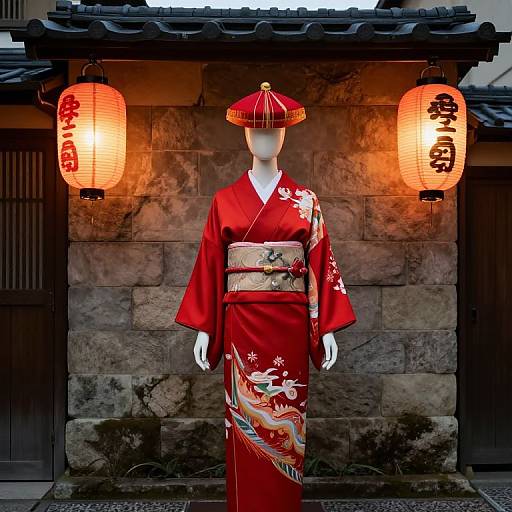 Mannequin in Red Kimono at Dusk