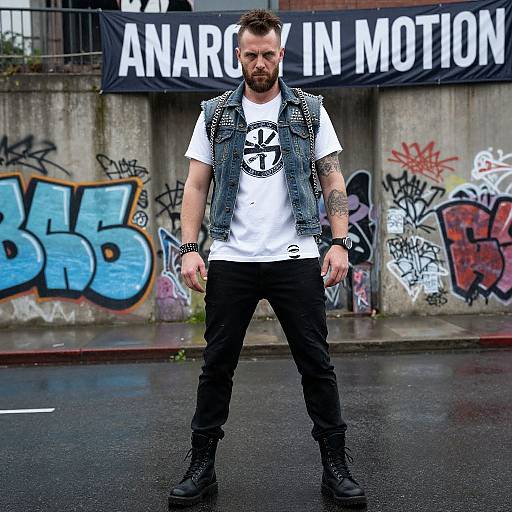 Rugged Punk Rocker in Rainy City