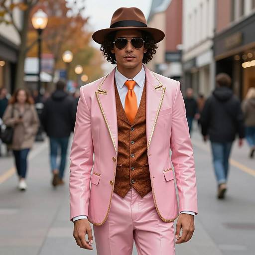 Man in Pink Leather Pimp Costume on Urban Street