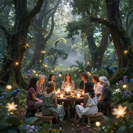 Enchanted Forest Gathering with Magical Creatures