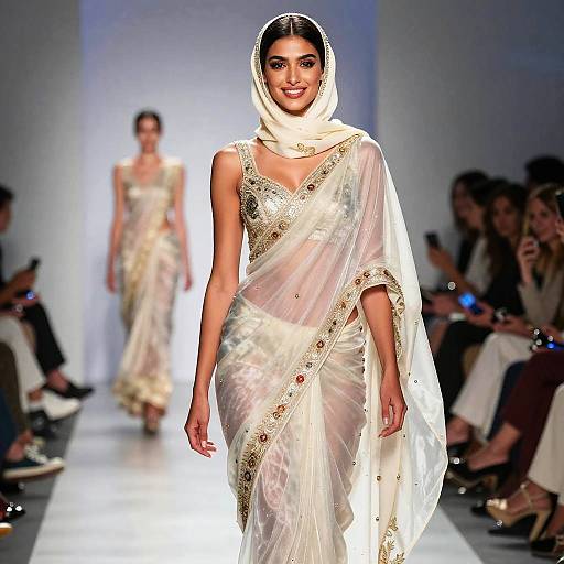 Ultra Photoreal Saree Catwalk Full-Body Shot