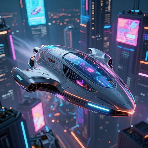 Futuristic Almond-Shaped Cyberpunk Spaceship