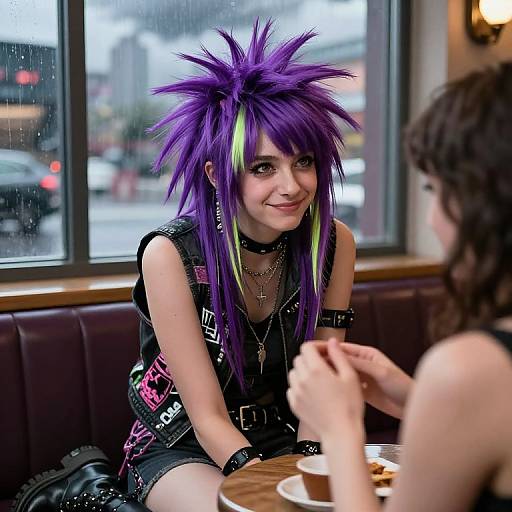 Punk Teen in Retro Café Scene