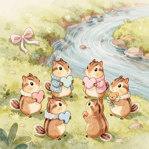 Whimsical Pastel Chipmunk Gathering