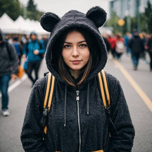 Woman in Bear Costume Hoodie with Backpack