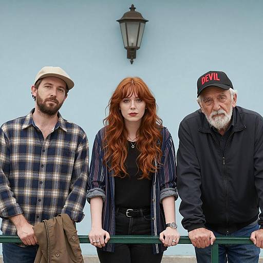 Group Portrait Against Light Blue Background