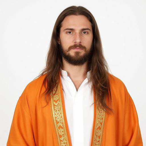 Man in Ornate Orange Robe Portrait