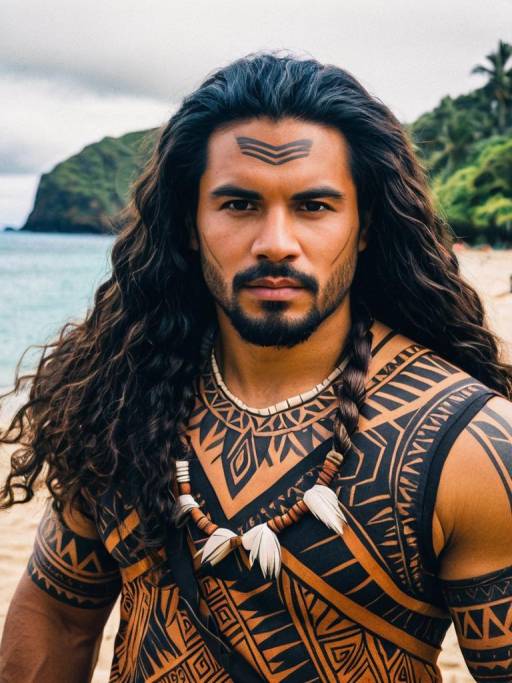 Man in Polynesian Moana Costume with Tribal Tattoos