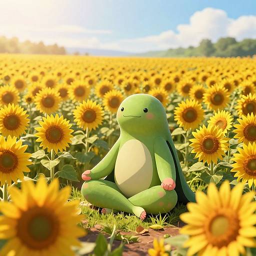 Meditating Anime Tardigrade Among Sunflowers
