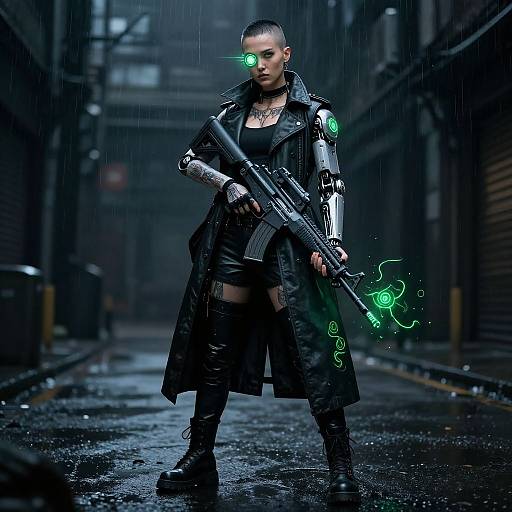 Cyberpunk Girl with Glowing Cyberarm