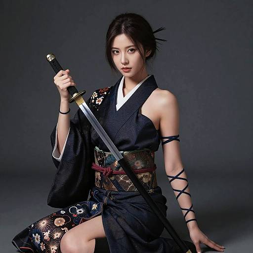 Photoreal Female Samurai Half-Draped Kimono