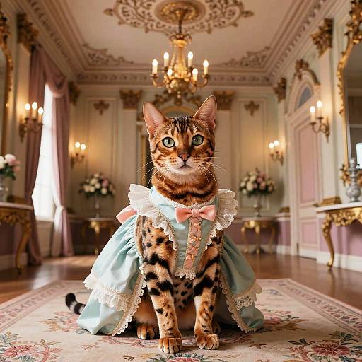 Victorian Bengal Cat in Ornate Ballroom