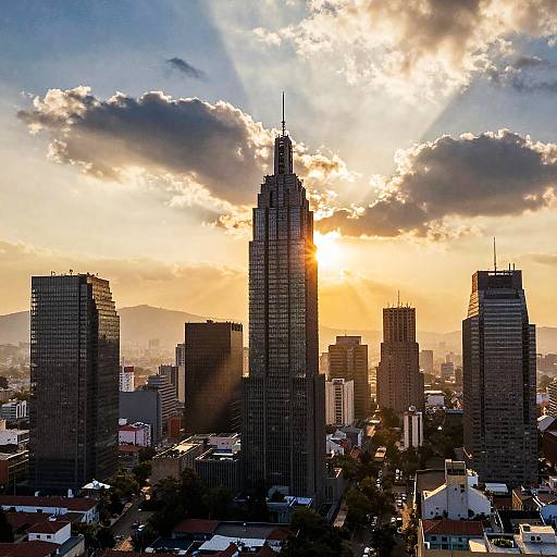 Mexico City Sunset Skyline Watercolor