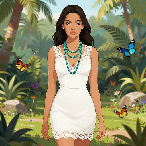 Slim Woman in Tropical Garden