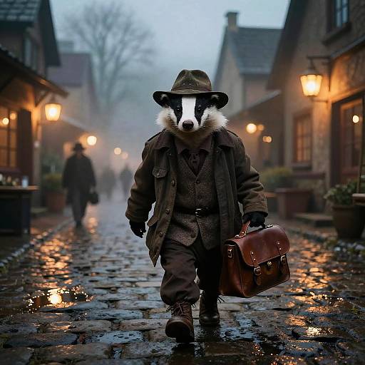 Grizzled Badger Detective in Noir Village
