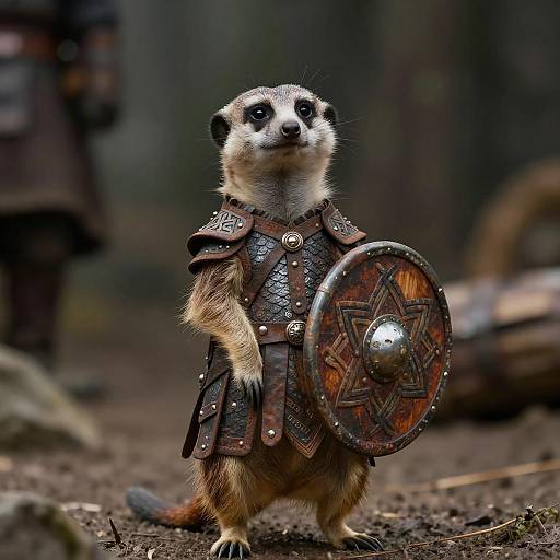 Meerkat Viking Warrior in Armor with Shield