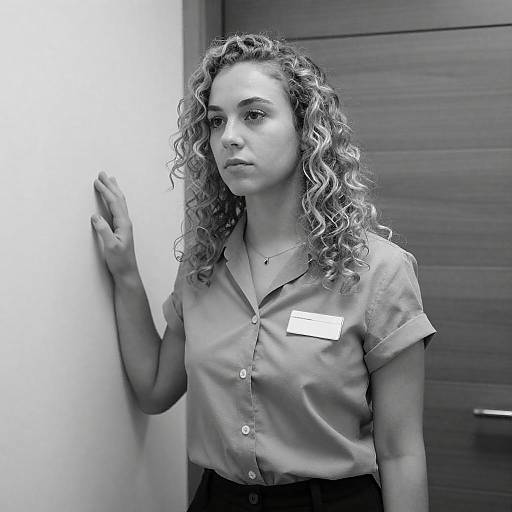 Black-and-White Portrait of Curly Blonde Woman