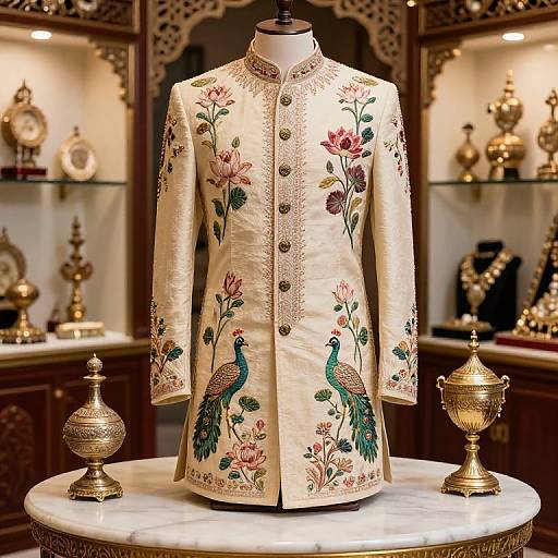 Luxurious Sherwani with Lotus Motifs