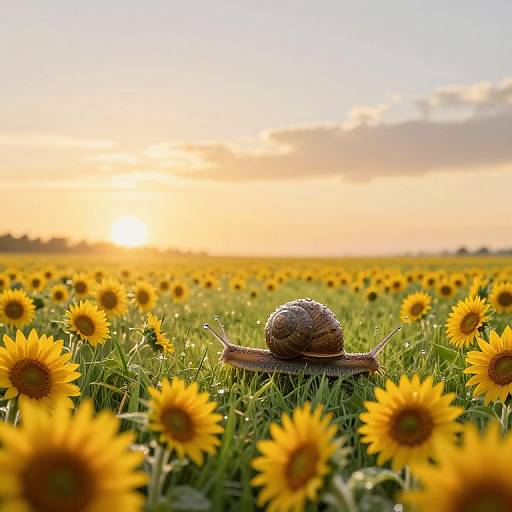 Surreal Snail Journey Through Sunflowers
