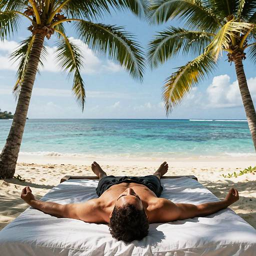 Young Man Meditating on Island Paradise