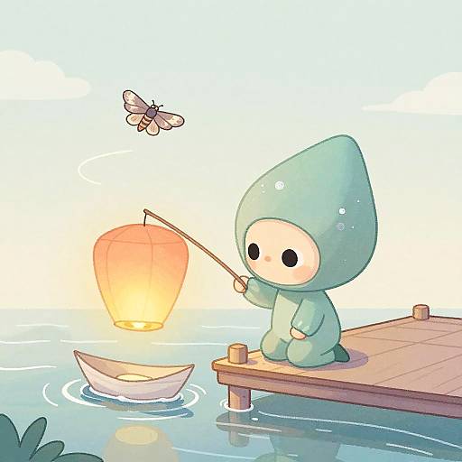 Pastel Alien Releasing Lantern Boat