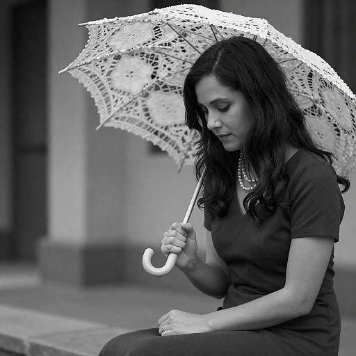 Nostalgic Black-and-White Woman with Parasol