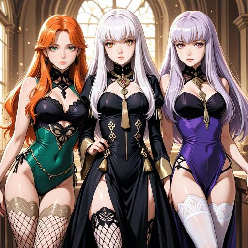 Fantasy Girls with Colorful Hair and Thighhighs