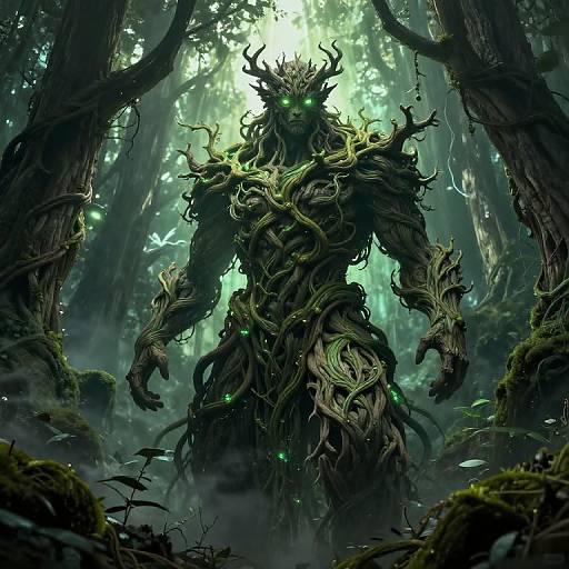 Mythical Forest Guardian Made of Trees and Vines